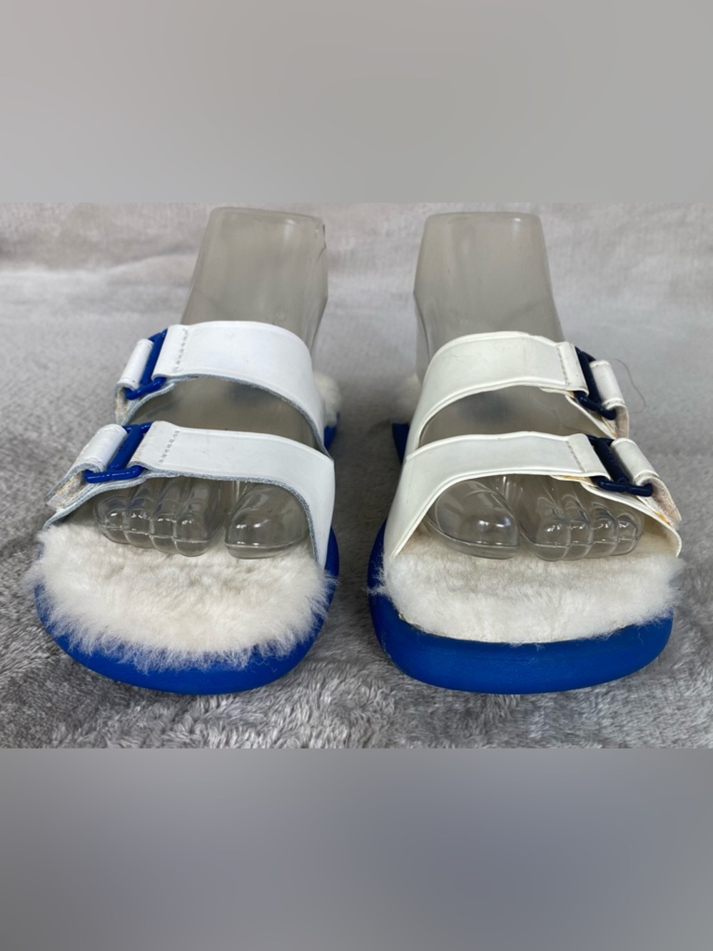 UGG Fluff Shearling Slide Sandals Womens 6 White Blue Slipper Comfort NEW - Picture 5 of 8